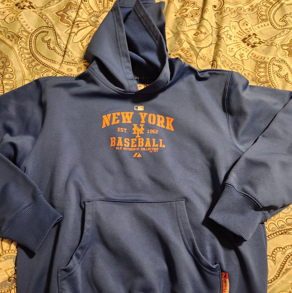 Majestic Blue and Orange New York Mets  Baseball Hoodie Boys Size L